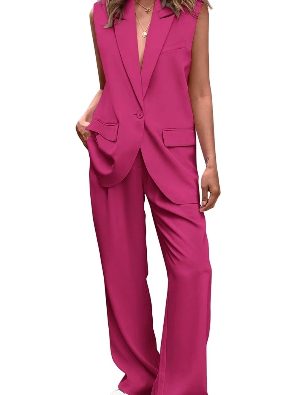 NWT-PrettyGarden Sleeveless Blazer & Wide-Leg Pants Set ($70 MSRP)